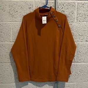 J. Crew Wide Button Collar Pullover Sweatshirt Burnt Orange Medium NWT